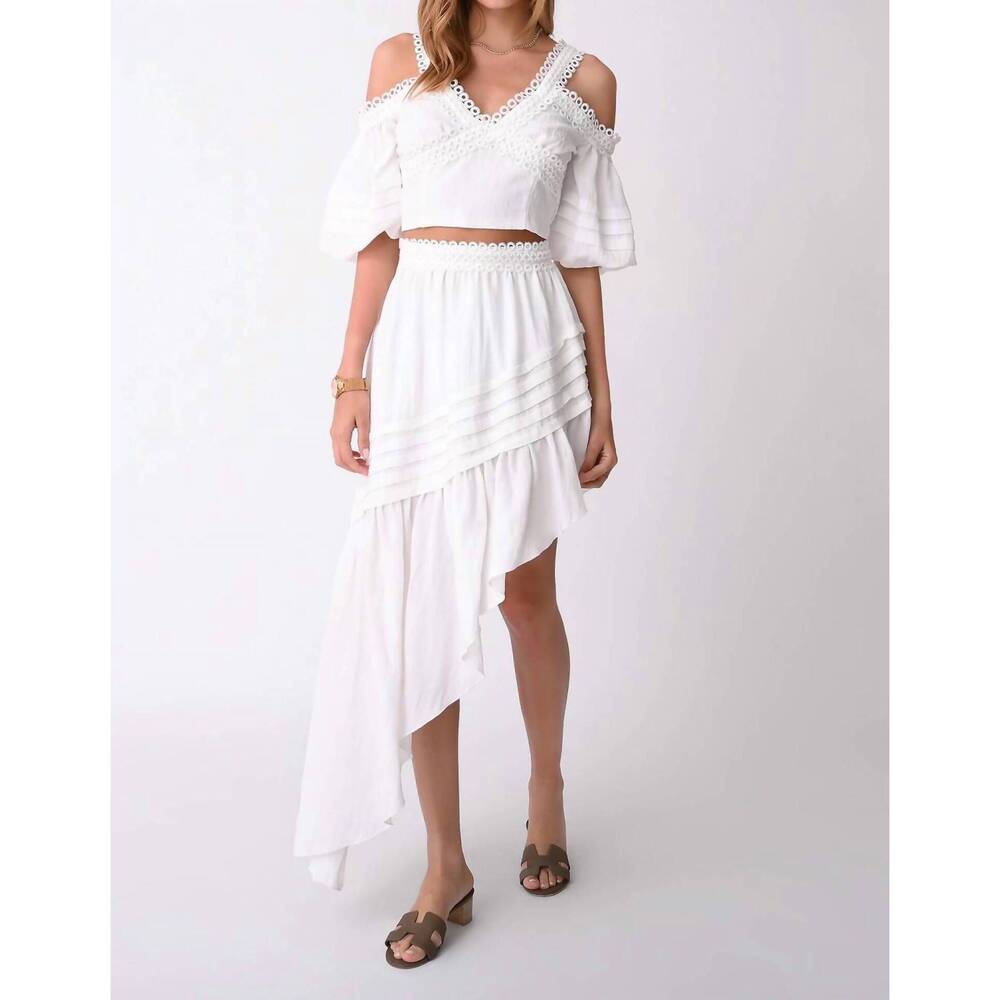 NEW DO+BE asymmetrical midi skirt in white